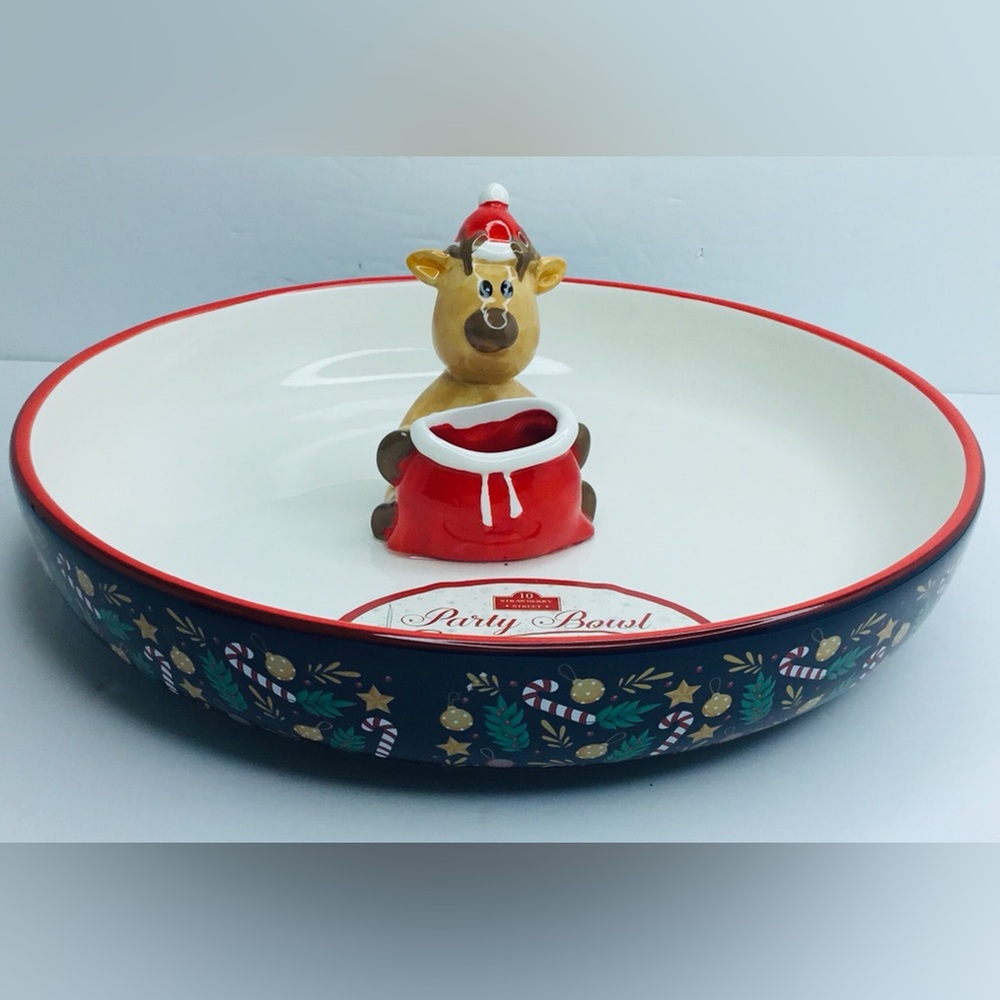 Party Bowl 10 Strawberry Street Rudolph With Santa Hat Design Toothpick Holder